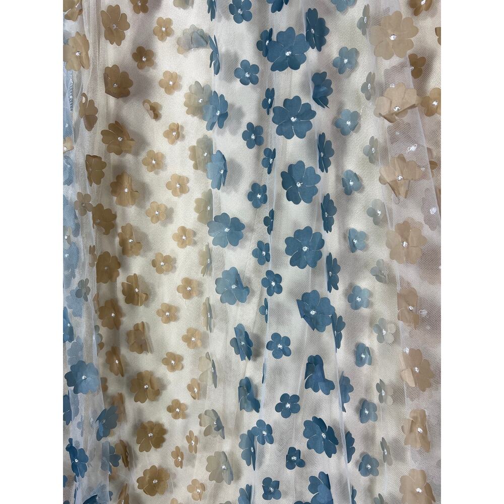Floral Sheer Lace Overlay Long Midi Skirt Maxi Boho Cream Blue Cottagecore Small - Picture 2 of 7